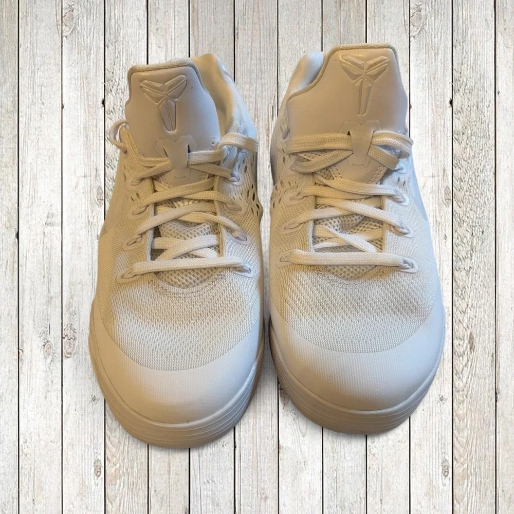 Nike Kobe IX GS Triple White Basketball Shoes Youth 7Y FV3607-100 With Box